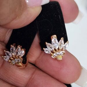 Gold Filled Huggie Hoop Crystal Crown Earrings